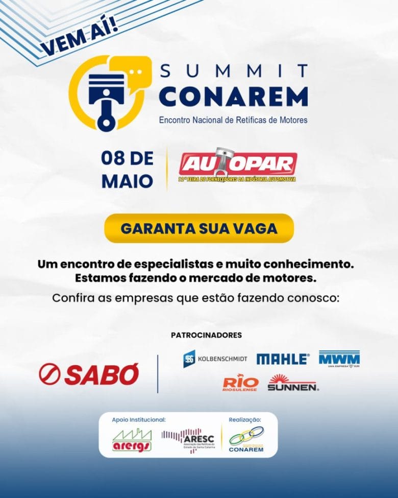 CONAREM promove Summit gratuito durante a AUTOPAR 2026 para atualização técnica e estratégica dos profissionais de retíficas de motores