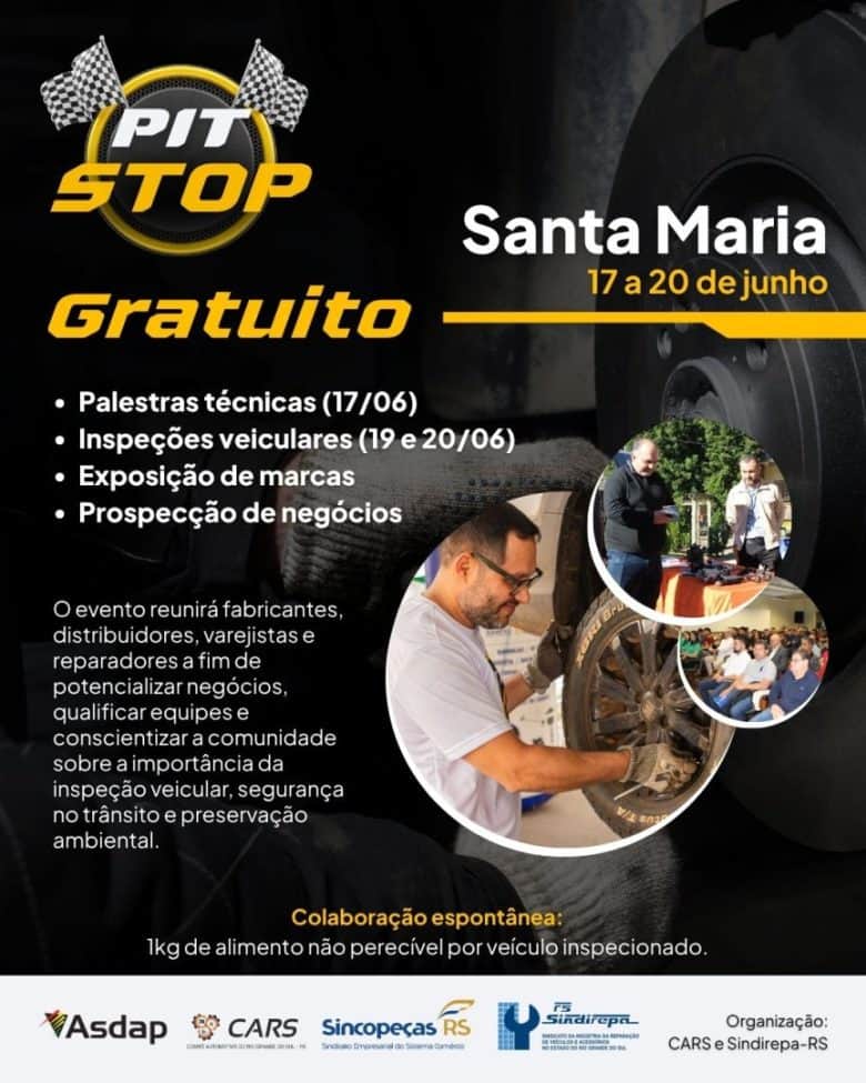 Pit Stop Automotivo chega a Santa Maria com palestras técnicas e inspeções veiculares gratuitas