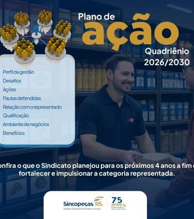 Gestão 2026/2030 do Sincopeças-RS projeta plano de açãoQuatro anos para fortalecer e impulsionar a categoria representada.