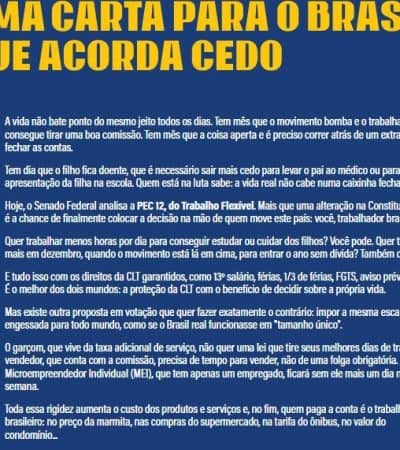Setor produtivo reage ao fim da escala 6×1 e lança manifesto em defesa da PEC do Trabalho Flexível