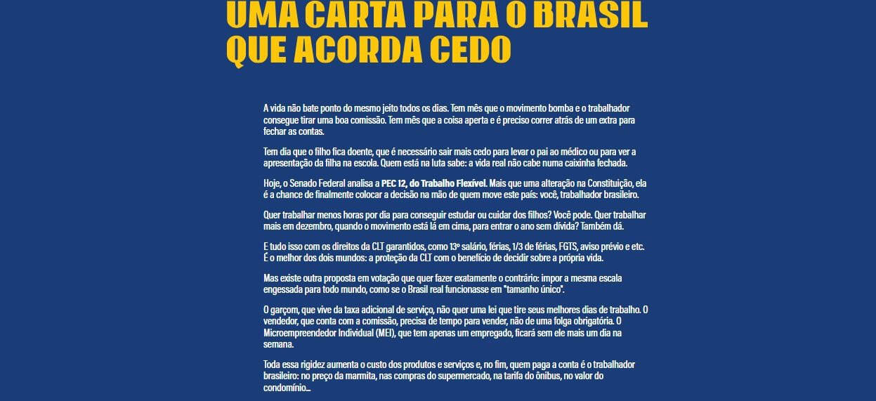 Setor produtivo reage ao fim da escala 6×1 e lança manifesto em defesa da PEC do Trabalho Flexível