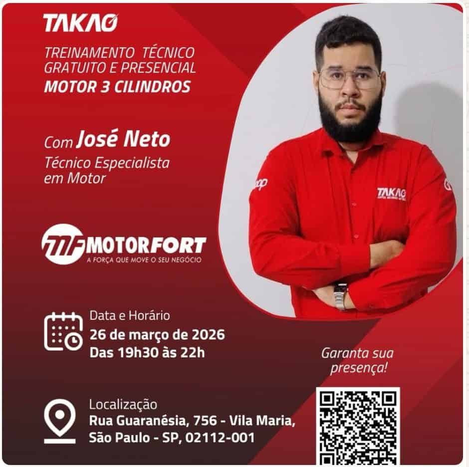 Motores 3 cilindros no foco: Takao e Motorfort realizam treinamento técnico gratuito para reparadores
