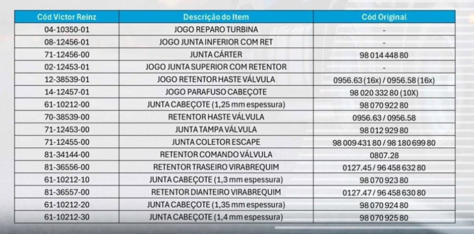 Dana amplia linha Victor Reinz para veículos comerciais leves com motor DW12